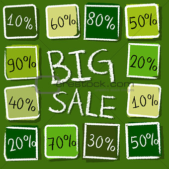 big sale and percentages in squares - retro green label