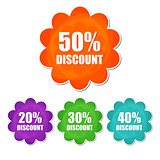 20, 30, 40, 50 percentages spring discount in four colors flower