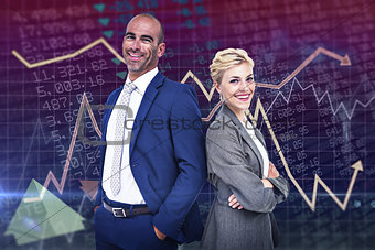 Composite image of  smiling business people back-to-back