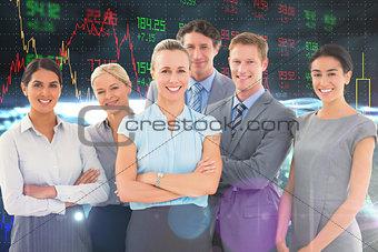 Composite image of business team smiling at camera