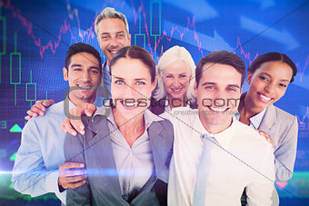 Composite image of happy business people looking at camera