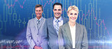 Composite image of businessman in a row with his business team