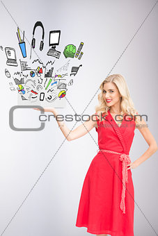 Composite image of pretty blonde showing a book