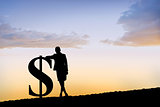Composite image of silhouette beside dollar symbol