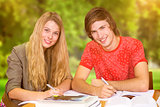 Composite image of students studying