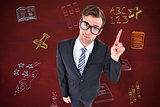 Composite image of geeky hipster businessman with finger up