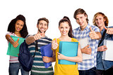 Composite image of college students gesturing thumbs up