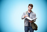 Composite image of student reading in library