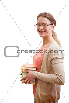 Composite image of teacher with books