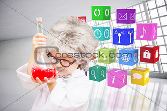 Composite image of cute pupil in lab coat