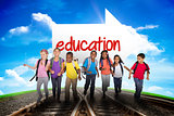 Education against railway leading to blue sky