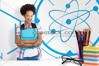 Composite image of casual young woman with folder in office