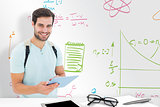 Composite image of student using tablet pc