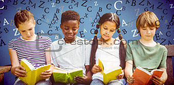 Composite image of children reading books at park