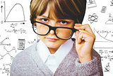 Composite image of cute pupil pretending to be teacher