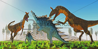 Cryolophosaurus attacks Kentrosaurus