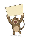 Vector illustration of monkey holding poster with copy-space 