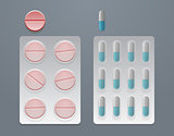 Vector set of pills and blister packs 