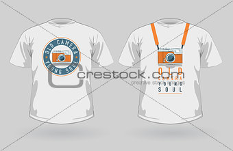 Vector set of t-shirts with vintage photo camera 