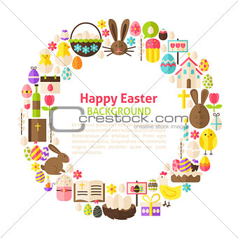 Flat Style Vector Circle Template Collection of Happy Easter Obj