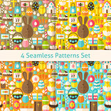 Four Vector Flat Happy Easter Seamless Patterns Set