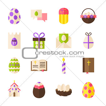 Happy Easter Holiday Objects Set isolated over White