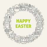 Happy Easter Line Art Icons Set Circle