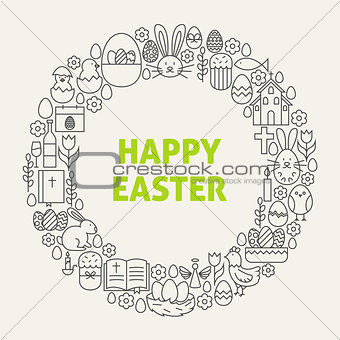 Happy Easter Line Art Icons Set Circle