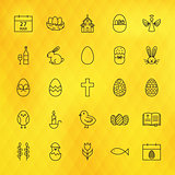 Happy Easter Line Icons Set over Polygonal Background