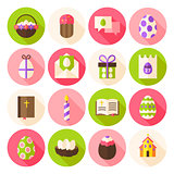 Happy Easter Spring Circle Icons Set with long Shadow