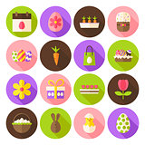 Happy Spring Easter Circle Icons Set with long Shadow