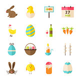 Happy Spring Easter Objects Set isolated over White