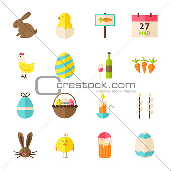 Happy Spring Easter Objects Set isolated over White