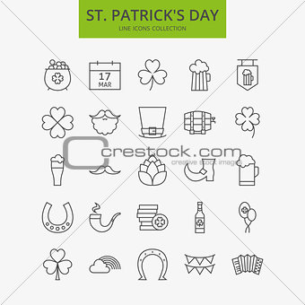 Line Happy Saint Patrick Day Icons Big Set