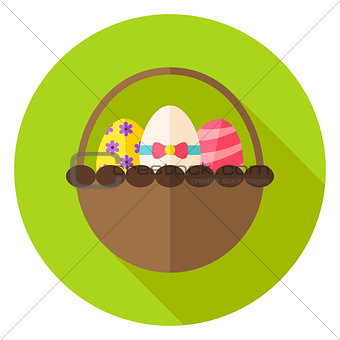 Spring Basket with Easter Eggs Circle Icon