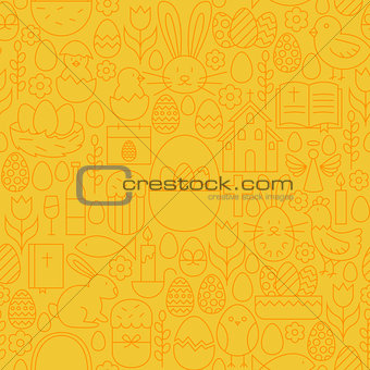 Thin Happy Easter Line Seamless Yellow Pattern