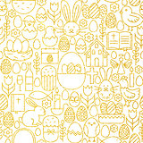 Thin Line Gold Happy Easter Seamless Pattern