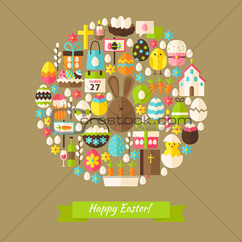 Vector Flat Happy Easter Holiday Objects Concept