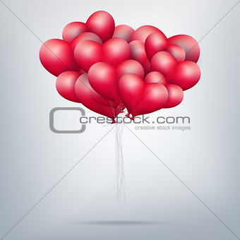 Flying bunch of red balloon hearts. EPS 10