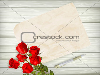 Roses on wooden background. EPS 10