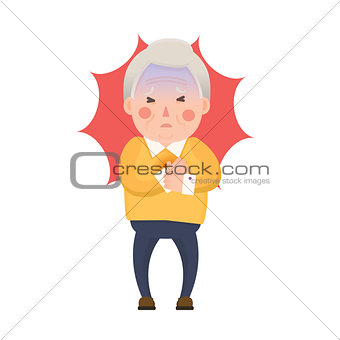 Old Man Heart Attack, Chest Pain Cartoon Character