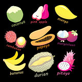 Graphic color set of exotic fruits