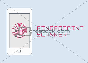 Fingerprint scanning on smartphone vector flat design thin line illustration. mobile phone finger  identification