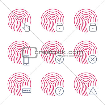 Fingerprint scanner icons on white background. Vector illustration.