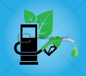 biofuel concept with gasoline pump and green leaf