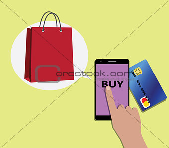 Online shopping concept using mobile devices smartphone and shooping bags