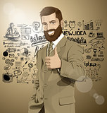 Vector Business Man With Beard Shows Well Done
