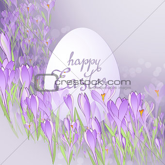 Vector card for Easter. Floral frame with crocuses