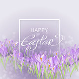 Vector card for Easter. Floral frame with crocuses
