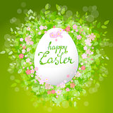 Vector card Happy Easter. Floral frame with leaves
